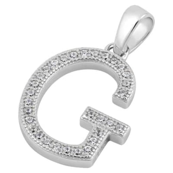 Sterling Silver Letter G CZ Initial Pendant - Picture 2 of 3
